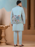 Alluring Pista Embroidered Silk Men Wedding Wear Kurta Pant With Jacket