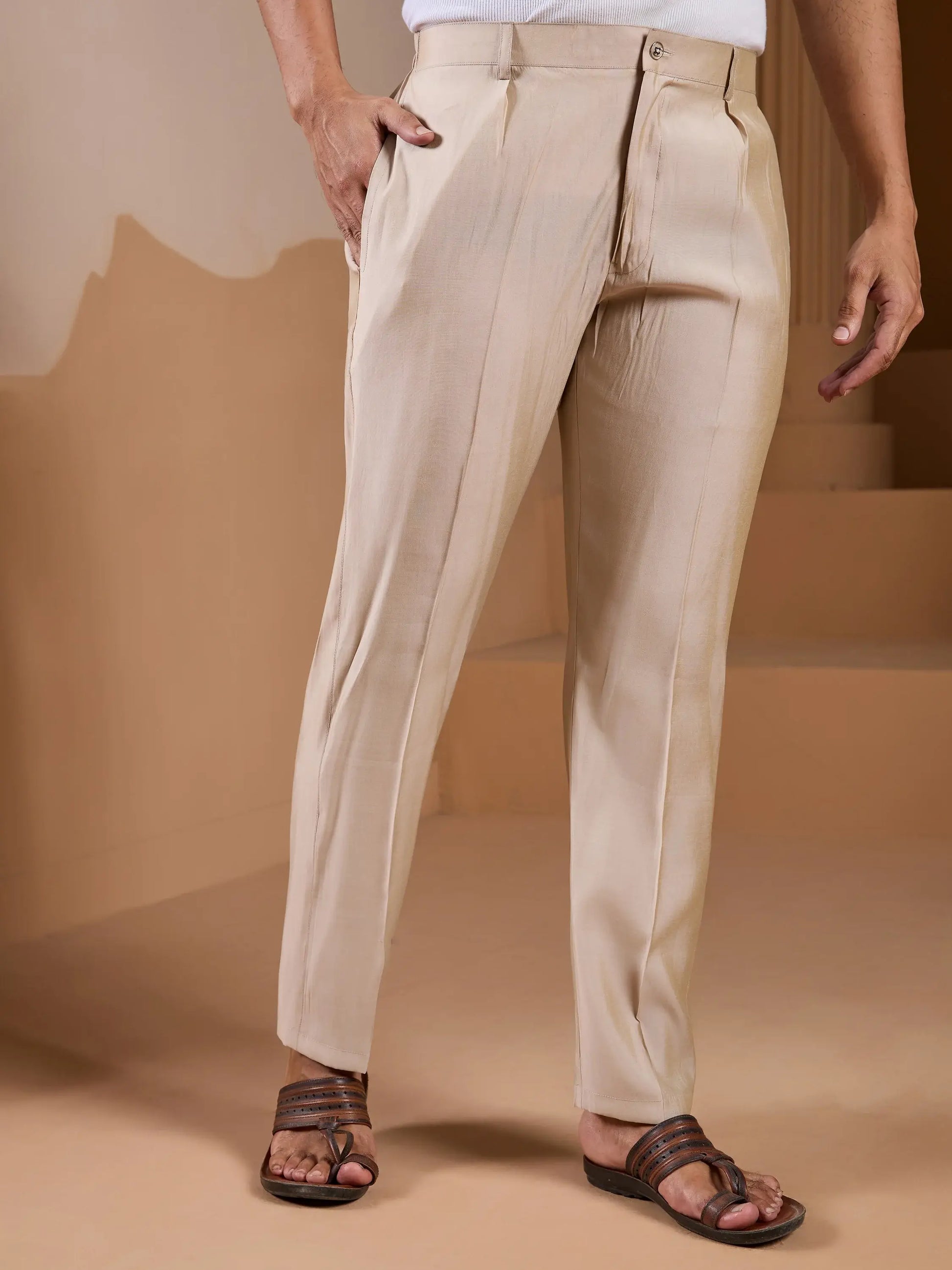 Classic Beige Thread Work Silk Men Evening Wear Kurta Pant With Jacket