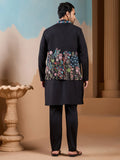 Awesome Black Thread Embroidery Silk Men Party Wear Kurta Pant With Jacket