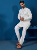 Superb White Mirror Work Viscose Silk Festive Wear Men Kurta And Pant