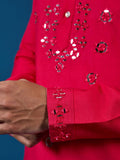 Rich Rani Pink Thread Work Viscose Silk Wedding Wear Men Kurta With Pant