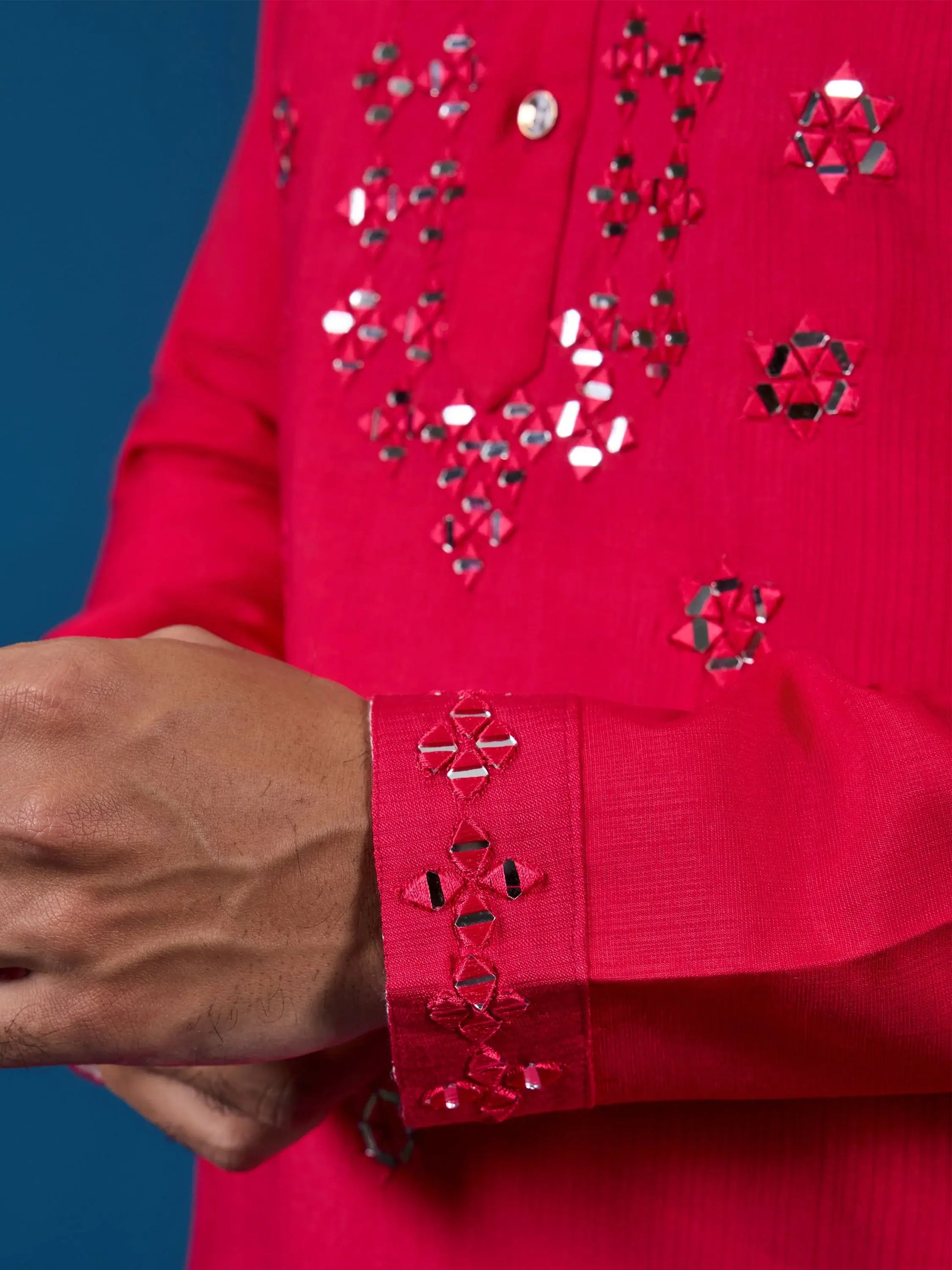 Rich Rani Pink Thread Work Viscose Silk Wedding Wear Men Kurta With Pant