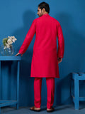 Rich Rani Pink Thread Work Viscose Silk Wedding Wear Men Kurta With Pant