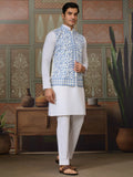 Fabulous White Mirror Work Silk Marriage Wear Men Kurta Set And Jacket