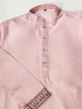 Magnificent Rose Pink Embroidered Silk Engagement Wear Men Kurta Set With Jacket