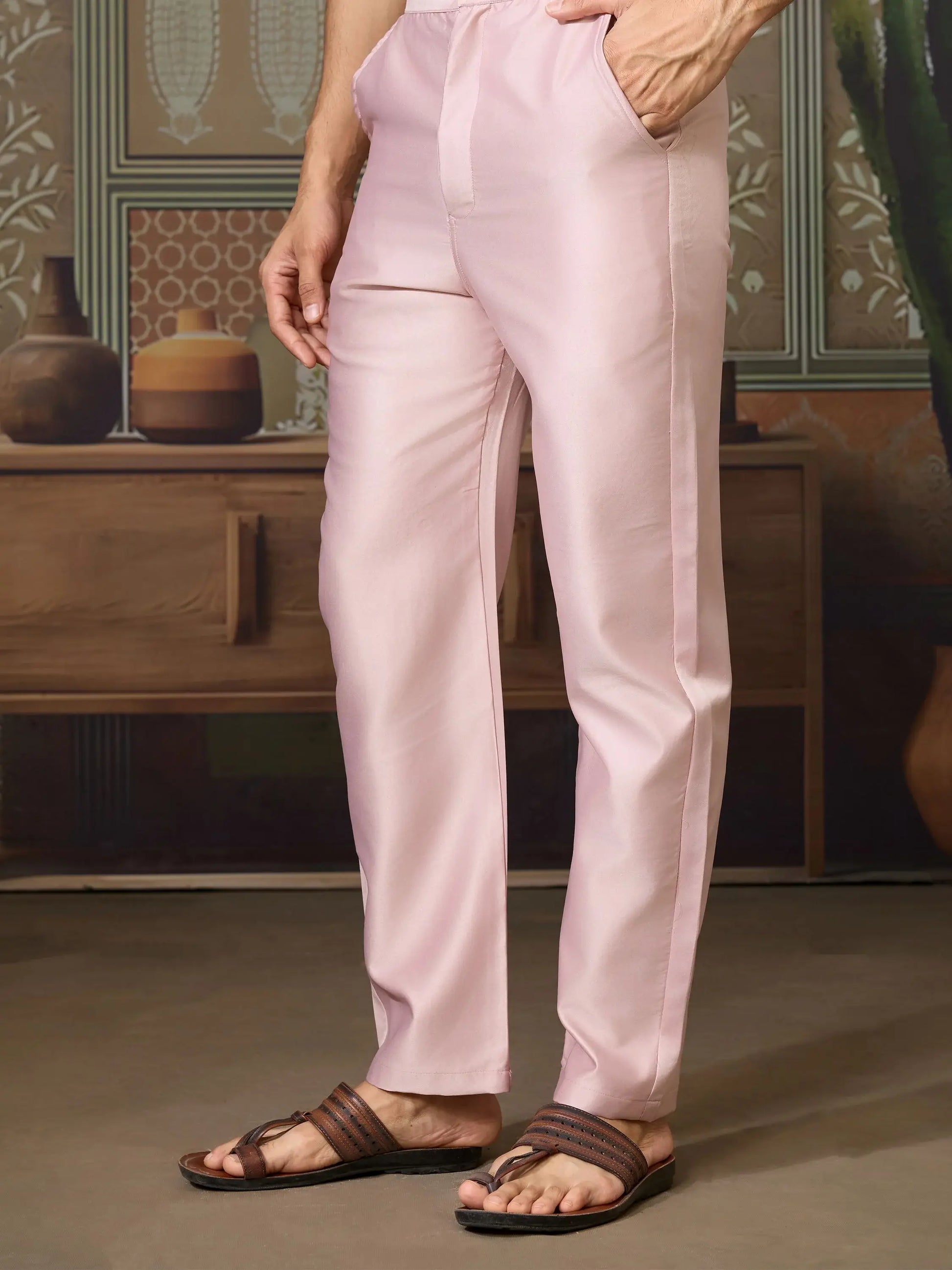 Magnificent Rose Pink Embroidered Silk Engagement Wear Men Kurta Set With Jacket