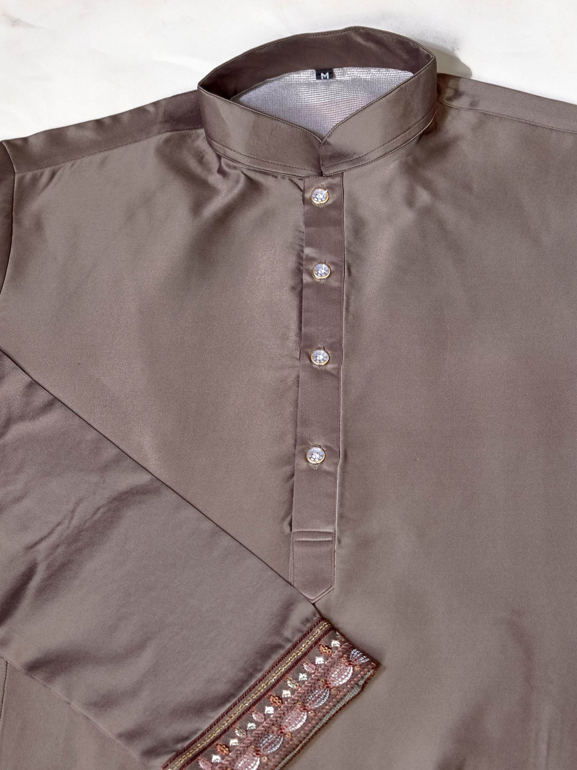 Unique Grey Thread Embroidered Silk Designer Men Kurta And Pant With Jacket