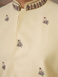 Wonderful Yellow Embroidered Silk Haldi Wear Men Kurta Set With Jacket