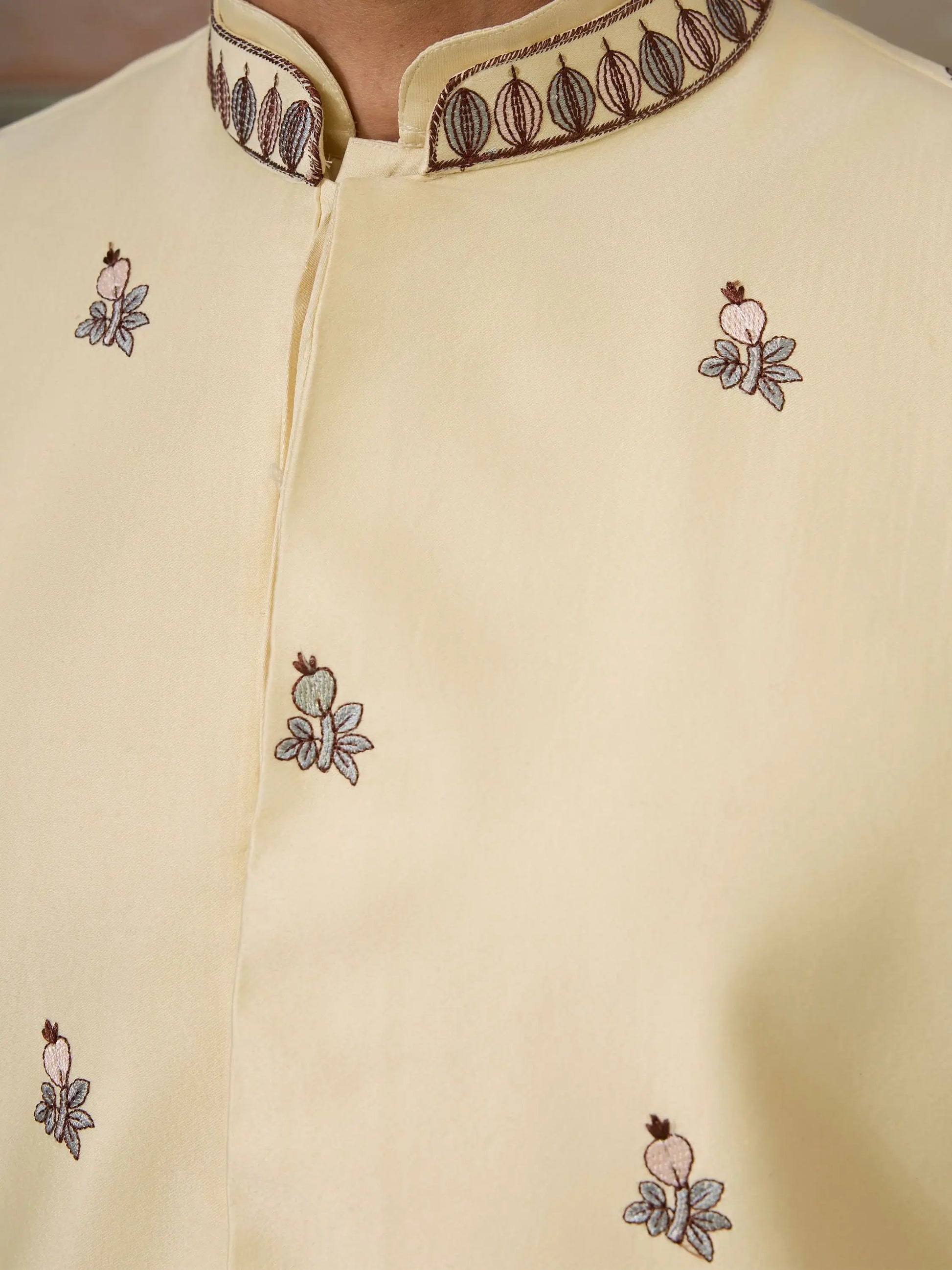 Wonderful Yellow Embroidered Silk Haldi Wear Men Kurta Set With Jacket