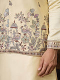 Wonderful Yellow Embroidered Silk Haldi Wear Men Kurta Set With Jacket