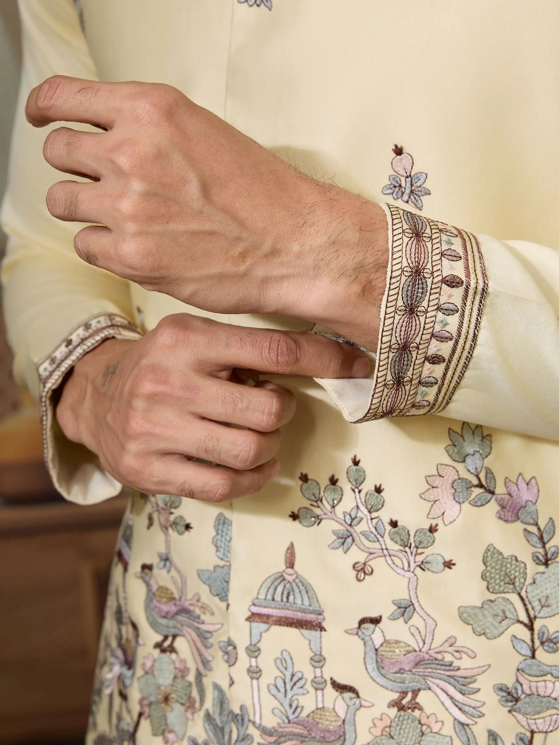 Wonderful Yellow Embroidered Silk Haldi Wear Men Kurta Set With Jacket