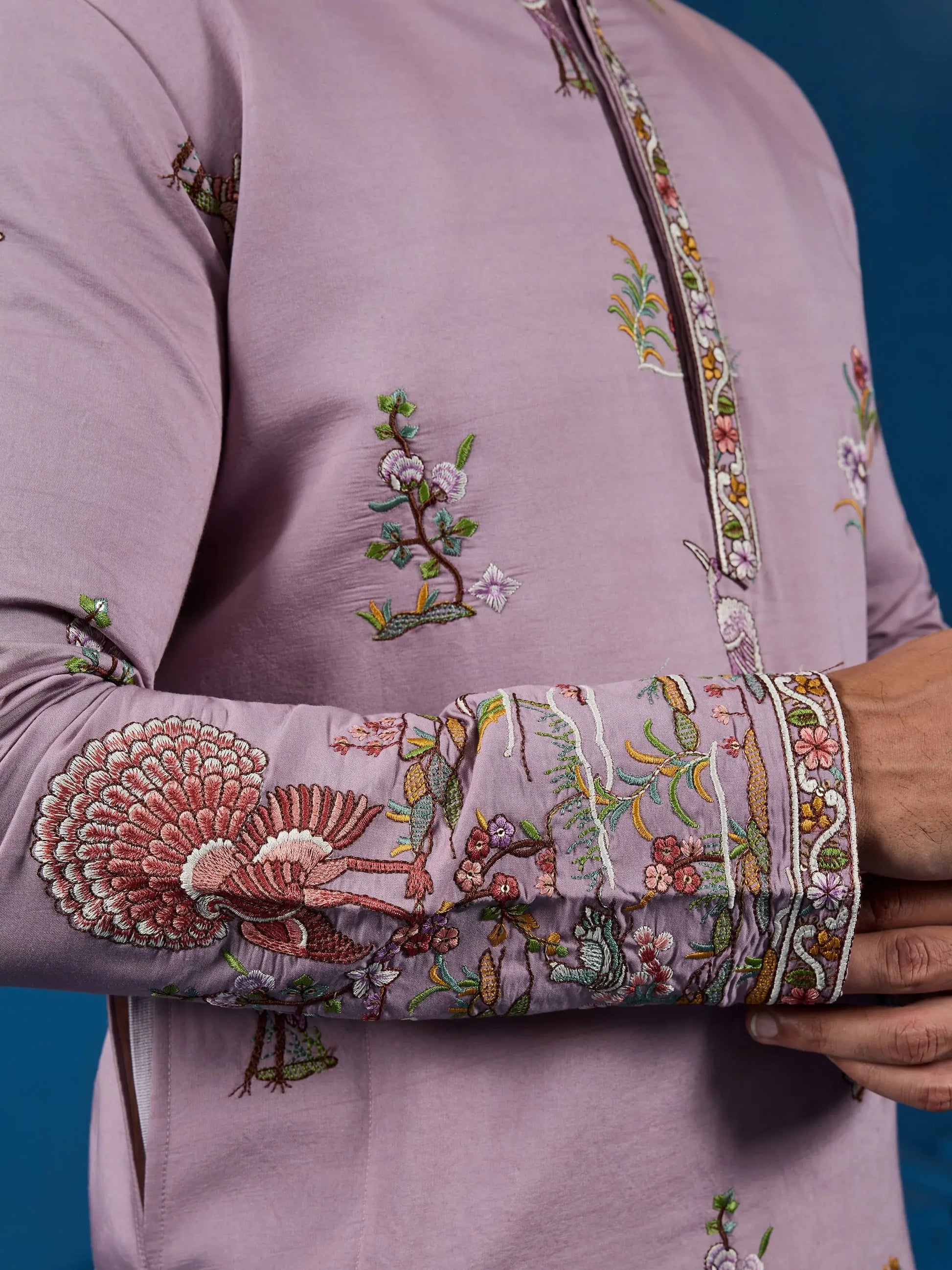 Impressive Dusty Pink Thread Embroidered Viscose Silk Event Wear Men Kurta And Pant
