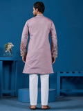 Impressive Dusty Pink Thread Embroidered Viscose Silk Event Wear Men Kurta And Pant