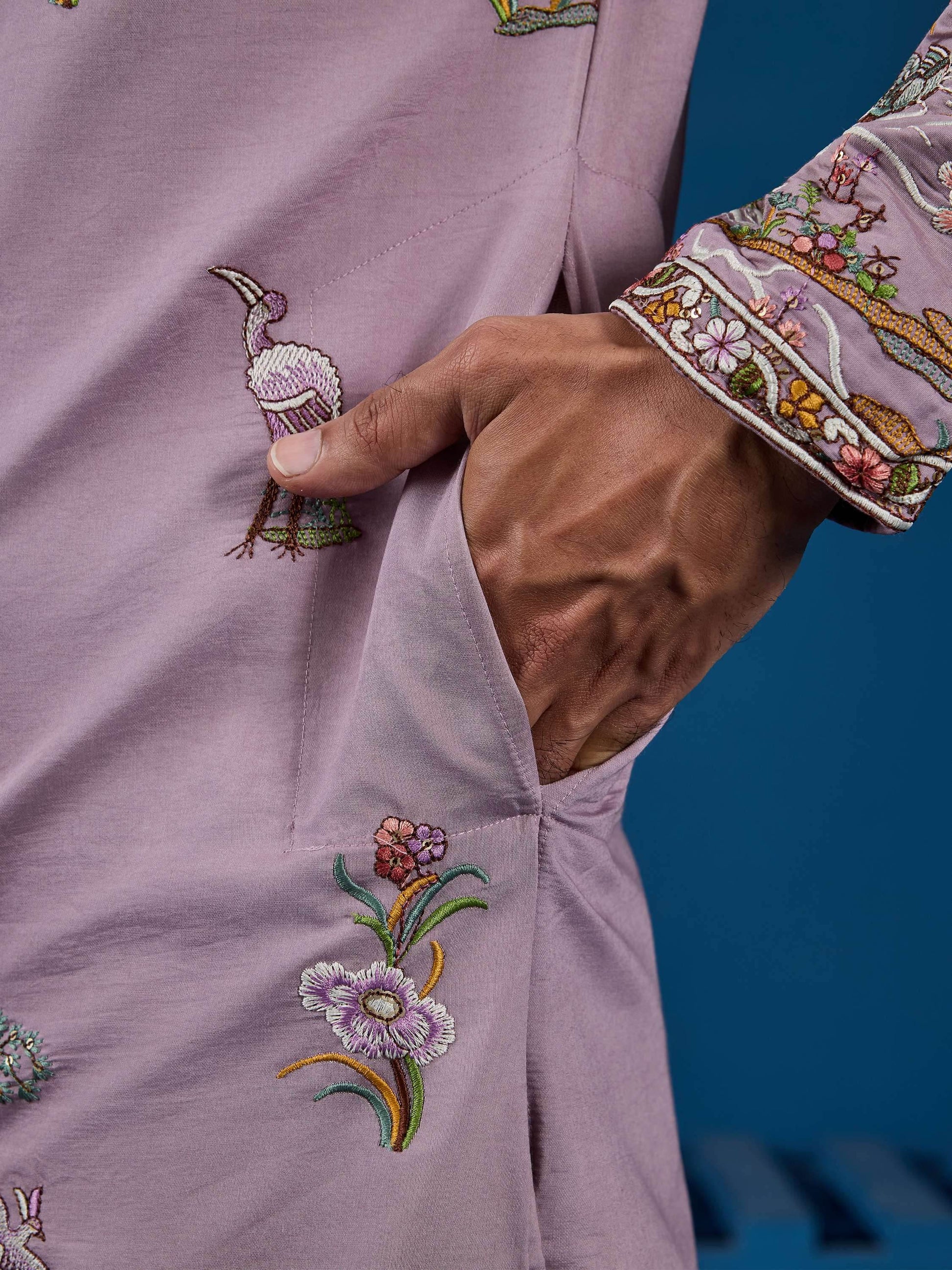 Impressive Dusty Pink Thread Embroidered Viscose Silk Event Wear Men Kurta And Pant