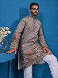Stellar Grey Embroidered Viscose Silk Festive Wear Men Kurta And Pant