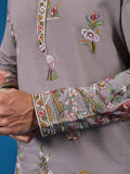 Stellar Grey Embroidered Viscose Silk Festive Wear Men Kurta And Pant