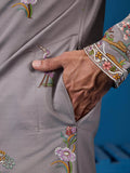 Stellar Grey Embroidered Viscose Silk Festive Wear Men Kurta And Pant