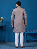 Stellar Grey Embroidered Viscose Silk Festive Wear Men Kurta And Pant