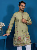 Majestic Pista Green Sequins Viscose Silk Event Wear Men Kurta Set