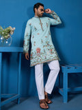 Beautiful Sky Blue Thread Embroidery Viscose Silk Traditional Men Kurta And Pant