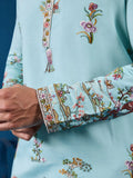 Beautiful Sky Blue Thread Embroidery Viscose Silk Traditional Men Kurta And Pant