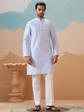 Exceptional Sky Blue Thread Work Silk Function Wear Men Kurta Set With Jacket