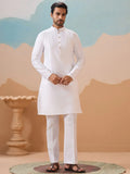 Wonderful White Embroidered Silk Marriage Wear Men Kurta Set With Jacket