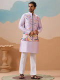 Marvelous Lavender Thread Embroidery Silk Men Kurta Set With Jacket