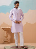 Marvelous Lavender Thread Embroidery Silk Men Kurta Set With Jacket