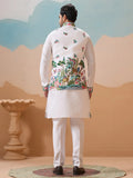 Classic White Thread Embroidery Silk Men Festive Wear Kurta Pant With Jacket