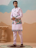 Stylish Lavender Embroidered Silk Men Engagement Wear Kurta Pant With Jacket