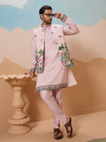 Alluring Pink Thread Embroidered Silk Men Reception Wear Kurta Pant With Jacket