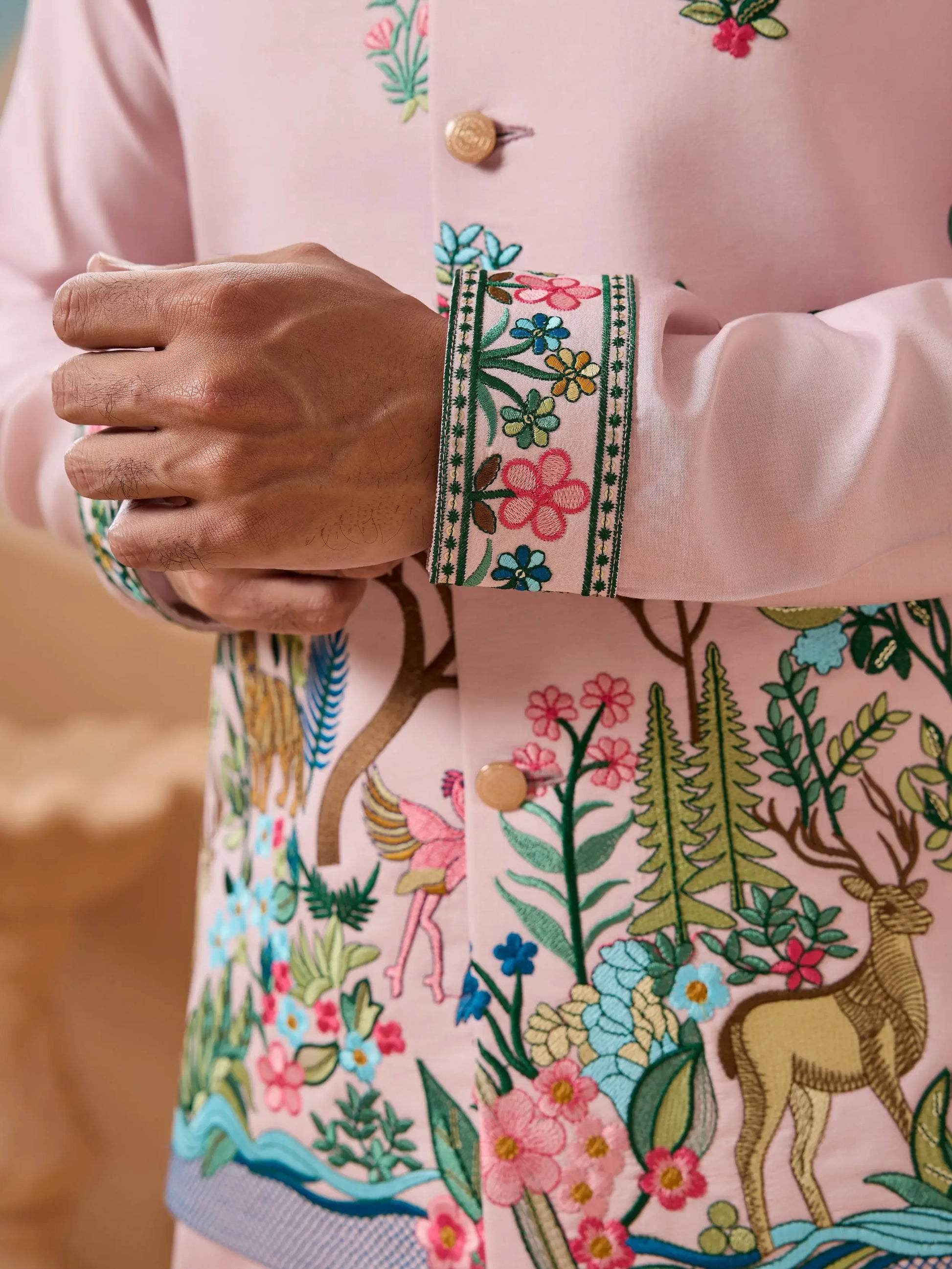 Alluring Pink Thread Embroidered Silk Men Reception Wear Kurta Pant With Jacket