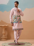Alluring Pink Thread Embroidered Silk Men Reception Wear Kurta Pant With Jacket