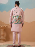 Alluring Pink Thread Embroidered Silk Men Reception Wear Kurta Pant With Jacket