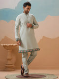 Elegant Pista Green Thread Embroidered Silk Men Marriage Wear Kurta Pant With Jacket