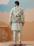 Elegant Pista Green Thread Embroidered Silk Men Marriage Wear Kurta Pant With Jacket