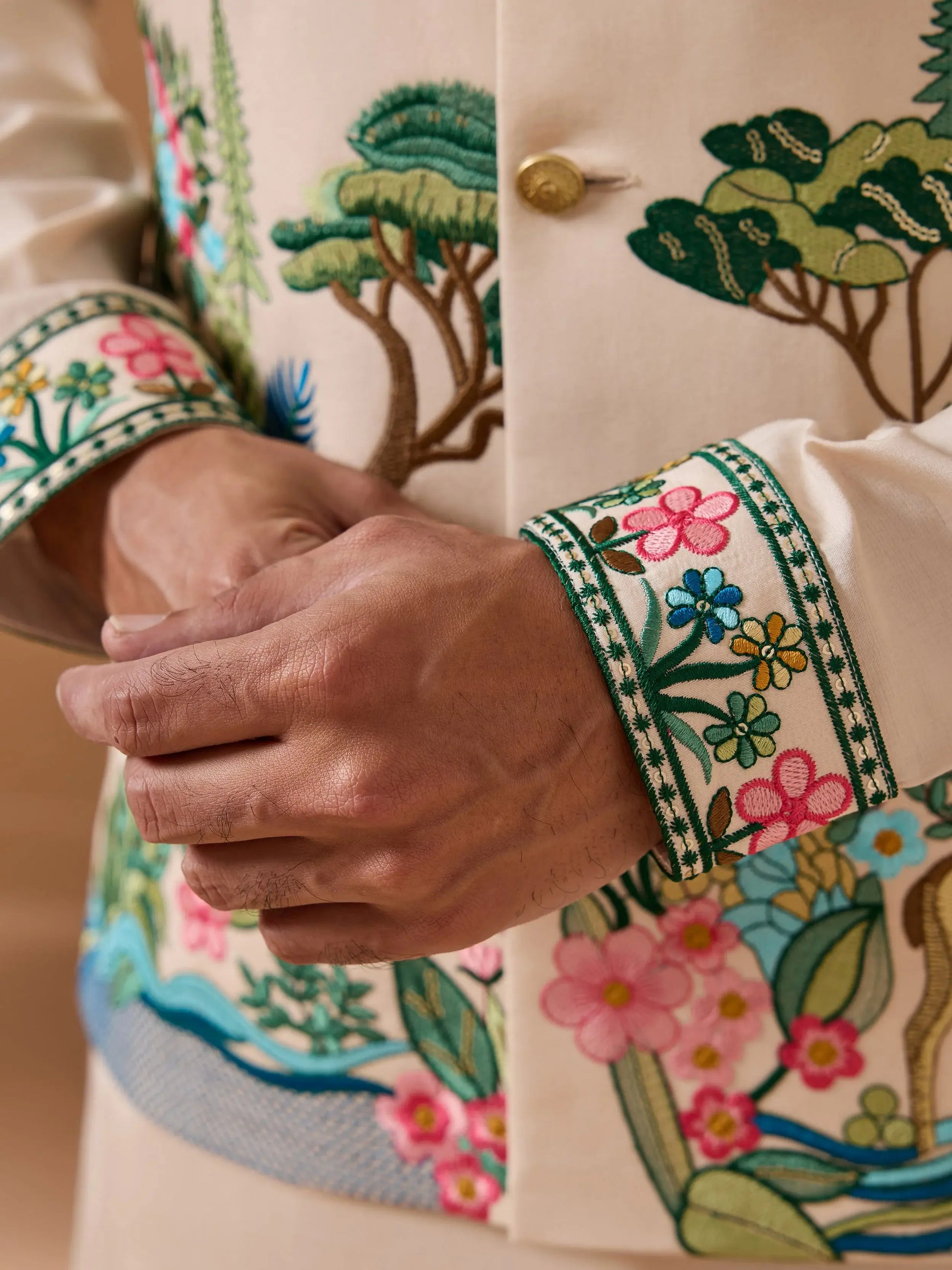 Bewitching Beige Sequins Embroidered Silk Men Function Wear Kurta Pant With Jacket