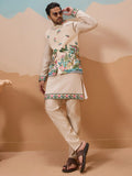 Bewitching Beige Sequins Embroidered Silk Men Function Wear Kurta Pant With Jacket