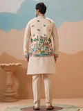 Bewitching Beige Sequins Embroidered Silk Men Function Wear Kurta Pant With Jacket