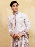 Astonishing White Sequins Work Silk Traditional Men's Kurta With Dupatta