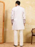 Astonishing White Sequins Work Silk Traditional Men's Kurta With Dupatta