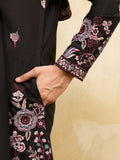 Outstanding Black Thread Embroidery Viscose Silk Marriage Wear Men's Kurta With Dupatta