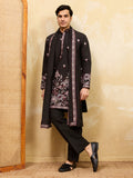 Outstanding Black Thread Embroidery Viscose Silk Marriage Wear Men's Kurta With Dupatta