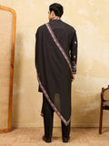 Outstanding Black Thread Embroidery Viscose Silk Marriage Wear Men's Kurta With Dupatta