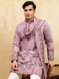 Amazing Dusty Pink Embroidered Viscose Silk Engagement Wear Men's Kurta With Dupatta