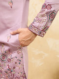 Amazing Dusty Pink Embroidered Viscose Silk Engagement Wear Men's Kurta With Dupatta