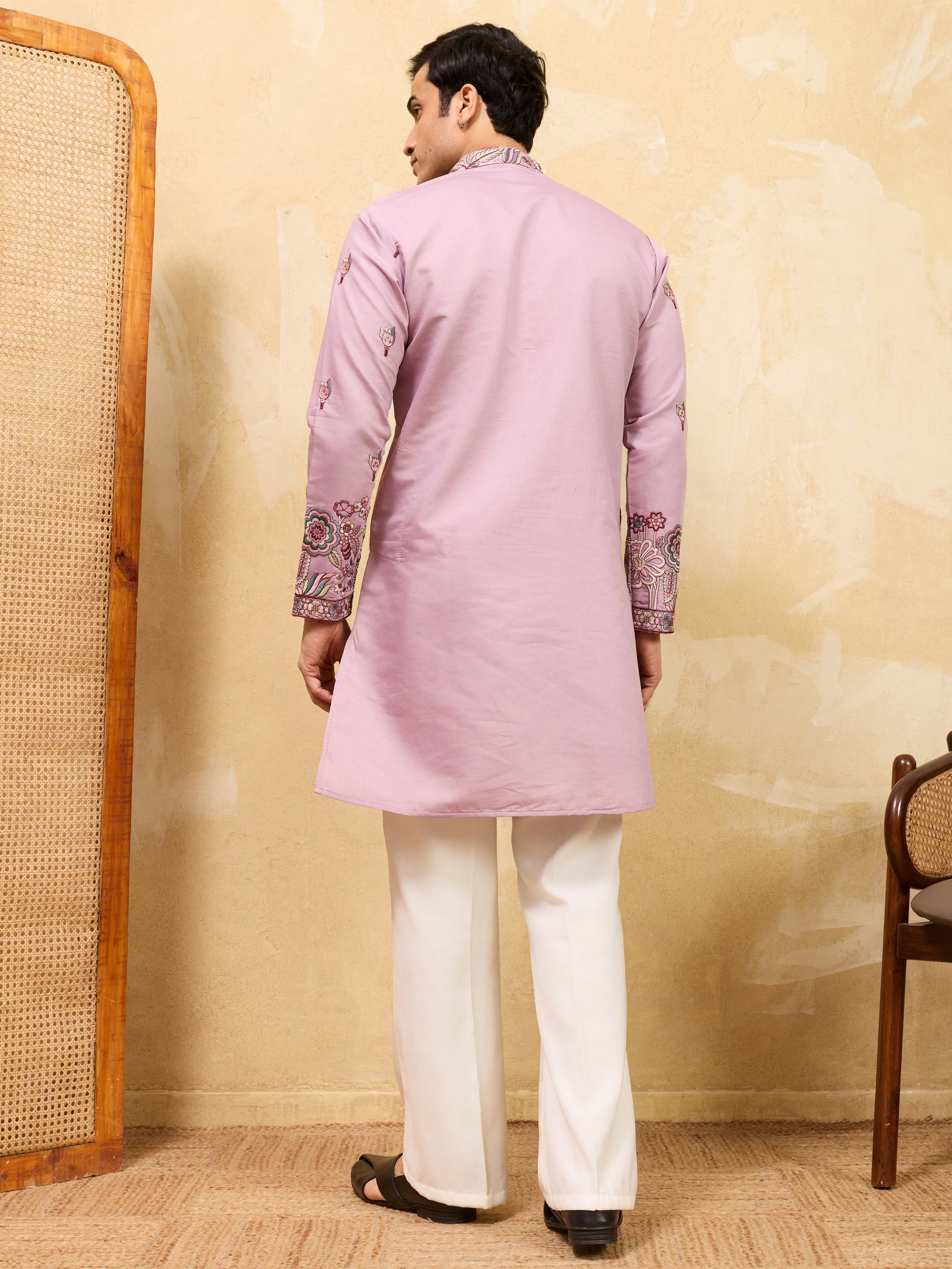 Amazing Dusty Pink Embroidered Viscose Silk Engagement Wear Men's Kurta With Dupatta