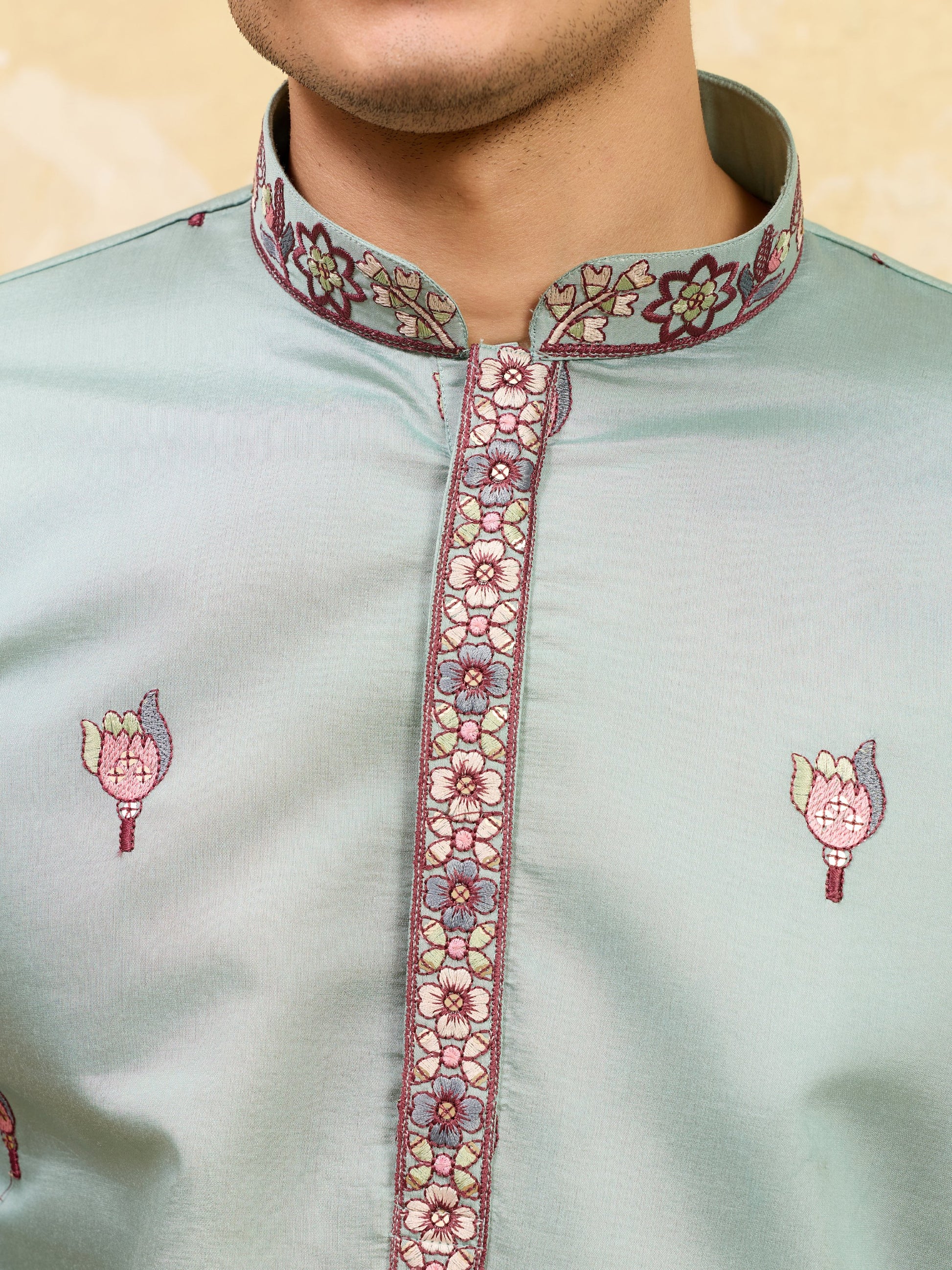 Stylish Pista Green Sequins Embroidered Viscose Silk Reception Wear Men's Kurta With Dupatta