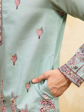 Stylish Pista Green Sequins Embroidered Viscose Silk Reception Wear Men's Kurta With Dupatta